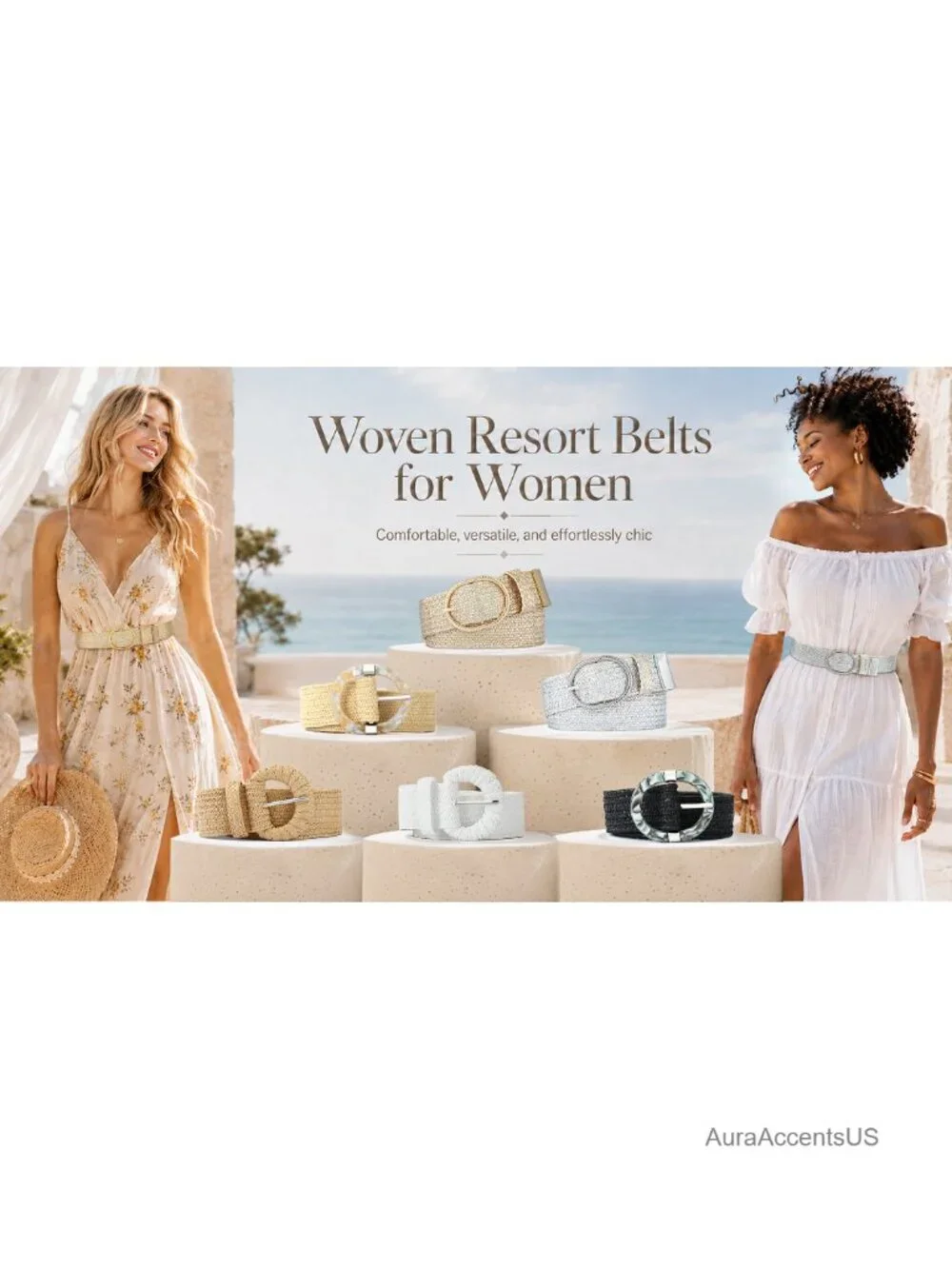 Straw Woven Elastic Belt with Oval Buckle - Stretchy Boho Waist Belt